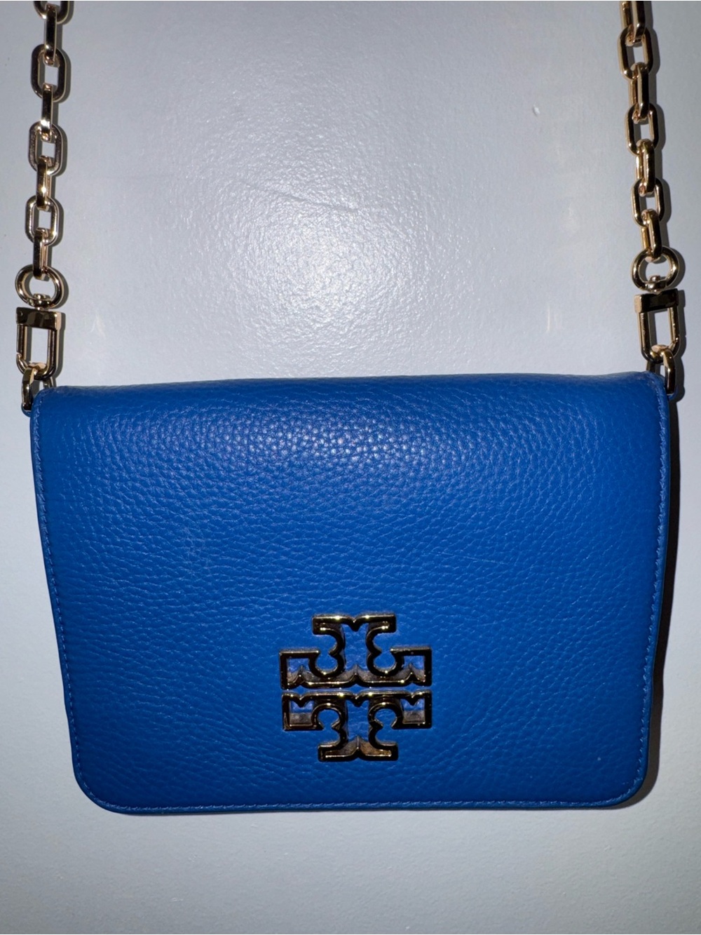 Tory Burch Britten blue purse - royal cobalt blue crossbody with gold accents